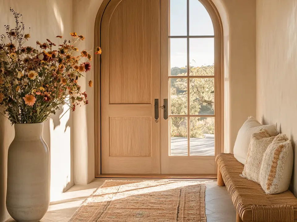 Silicon Valley property real estate agents Hallway and wooden front door.