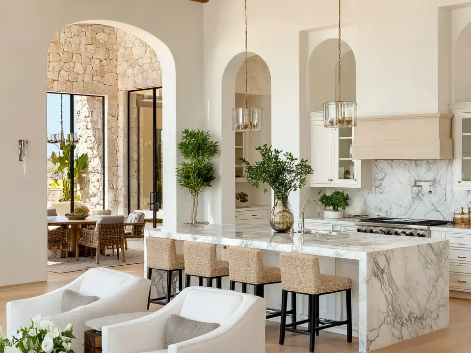 Silicon Valley property real estate agents Interior with white walls and marble surface.