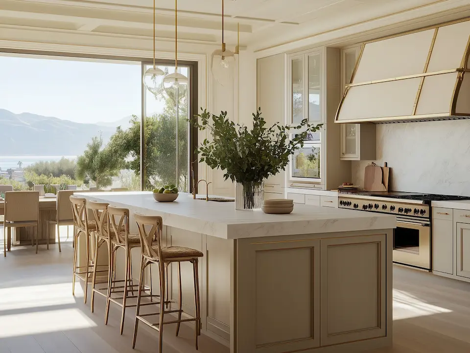 Silicon Valley property real estate agents Large beige kitchen.
