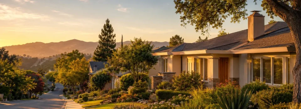 Kip and Tam Barnard Group, San Jose real estate Beautiful golden hour light over driveway and houses.