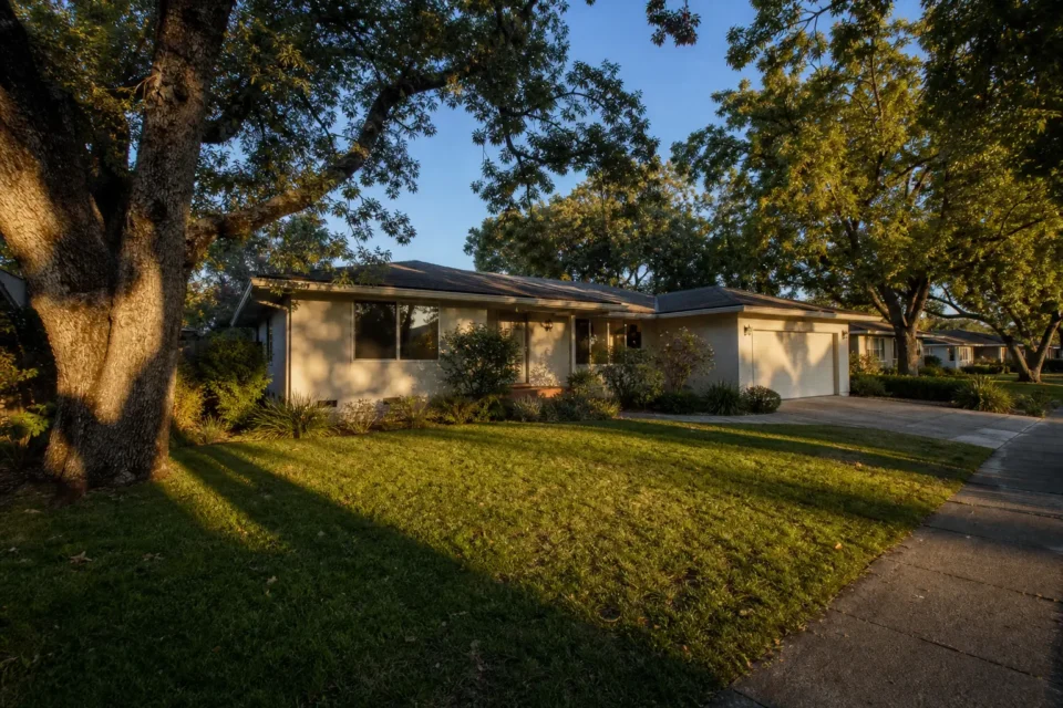 Single-story Cambrian home with large trees and front lawn in San Jose